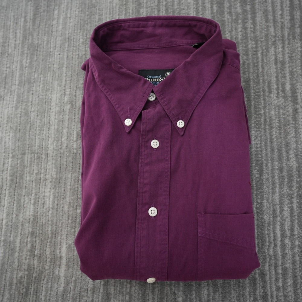 Vintage Chino Shirt by Evergreen Expert Men Button Down Purple Solid New Large
